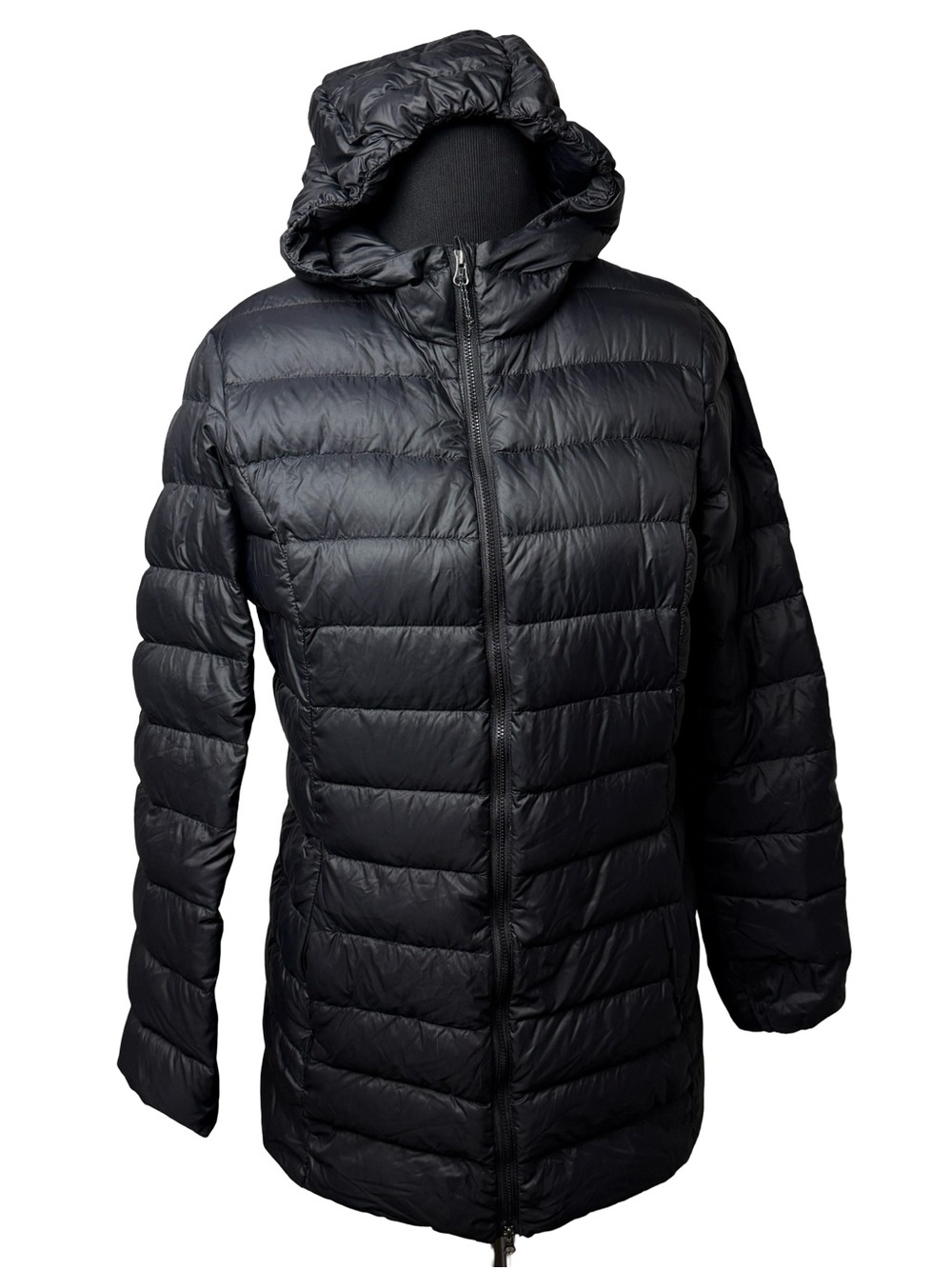 Eddie Bauer Packable Hooded Jacket Black Down Light Compressible Travel Puffer - Picture 3 of 12